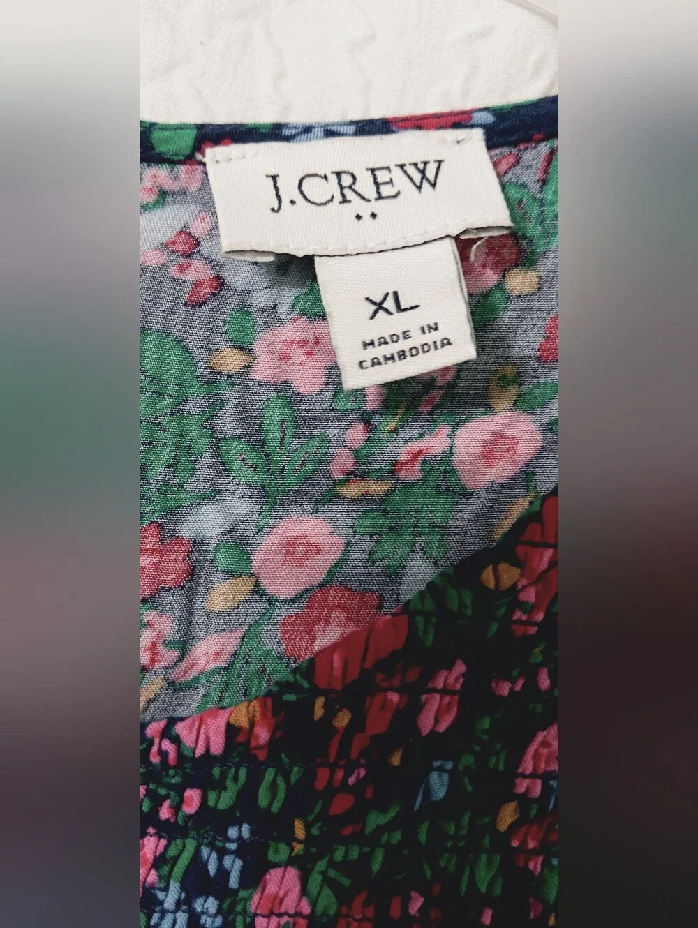 J. CREW Smoked Floral Midi Dress in Navy- Pink-Green Pockets,Zip On Back Size XL